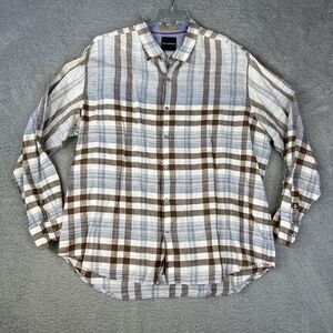 Tommy Bahama Shirt Mens XXL Blue Brown Plaid Linen Long Sleeve‎ Beach Resort